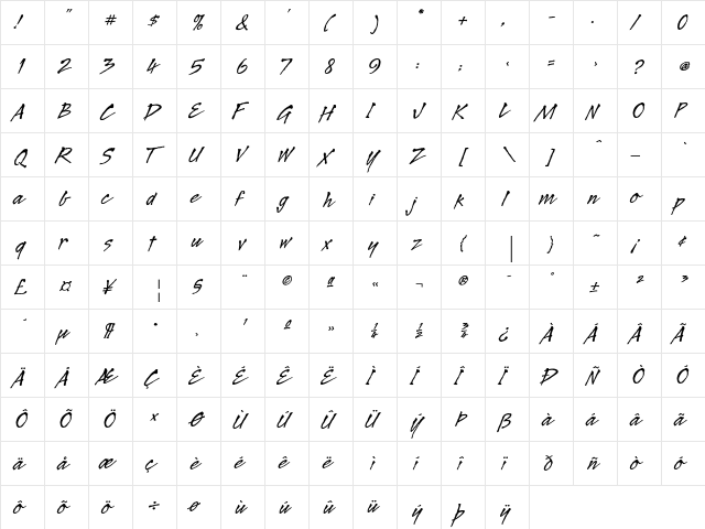 Legault Regular  glyph index