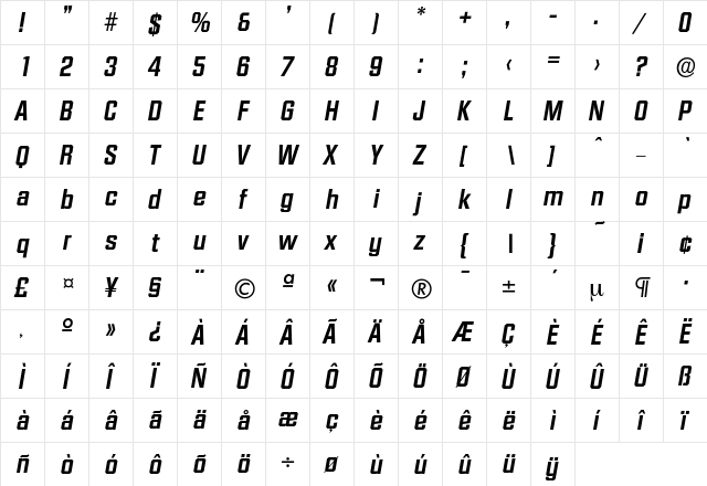 Diamante-DemiBoldIta Regular  glyph index