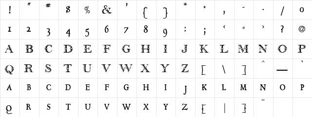 Clemens Regular  glyph index