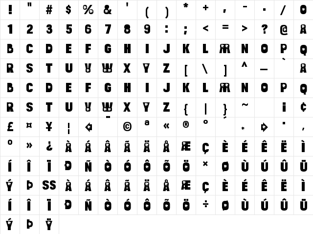 Bulltoad Lucky Regular  glyph index