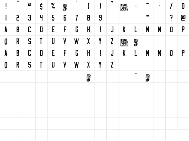 Insane Empire Regular  glyph index