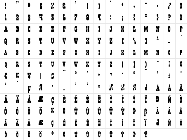 Regulators Condensed Condensed  glyph index