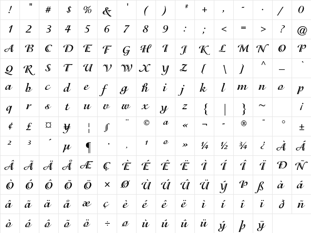 ITC Isadora Std Bold  glyph index