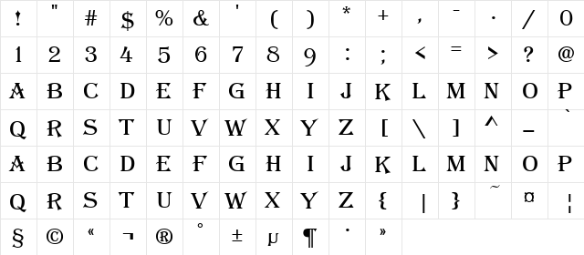 a_Algerius Regular  glyph index