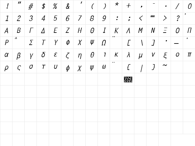 GreekSansFixedWidth Italic  glyph index