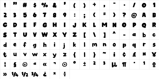 Kids Rock DEMO Regular  glyph index