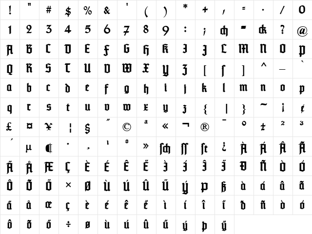 TypographerTextur Bold  glyph index