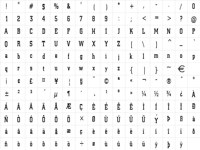 Geo957Thin Normal  glyph index