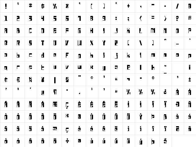 Drosselmeyer Condensed Condensed  glyph index