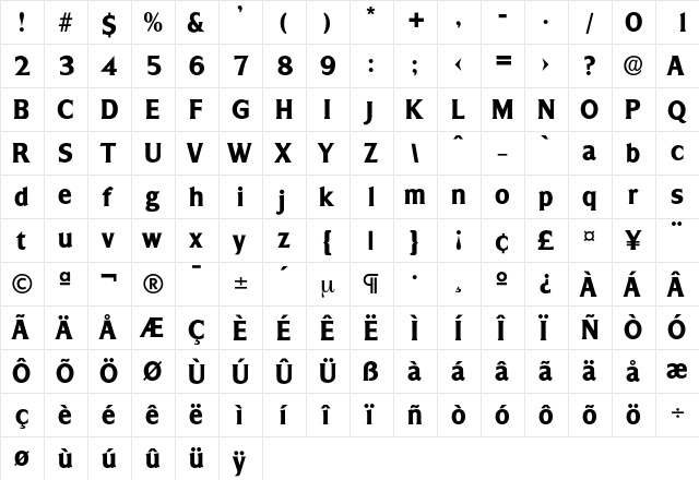 Jeremiah Regular  glyph index