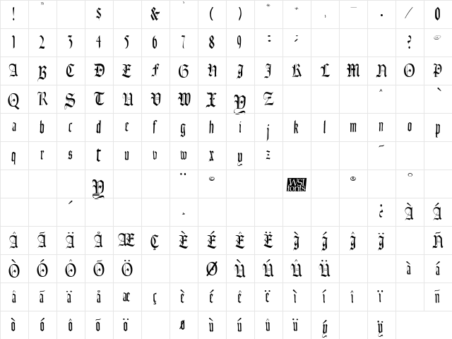 Fains Regular  glyph index