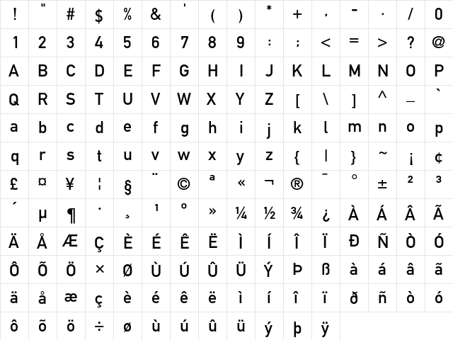 DINSchrift Regular  glyph index