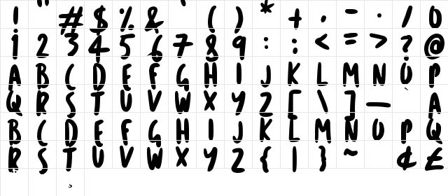 Cartoon Marker Regular  glyph index