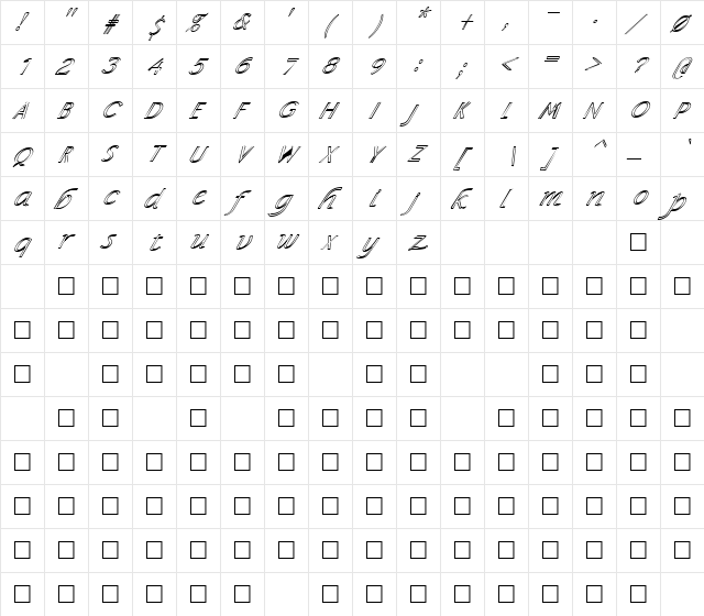 FZ BASIC 15 HOLLOW ITALIC Normal  glyph index