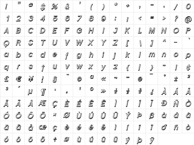 Florencesans Shaded Italic  glyph index