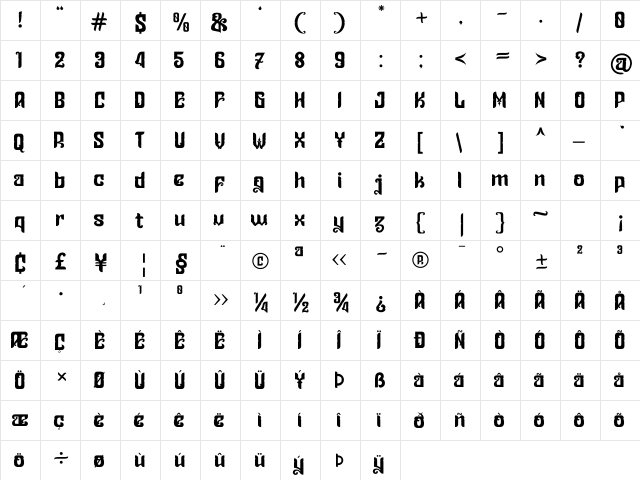 Ceriburn Regular  glyph index
