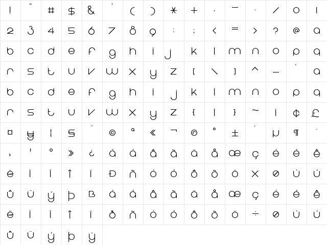 Eight One Regular  glyph index