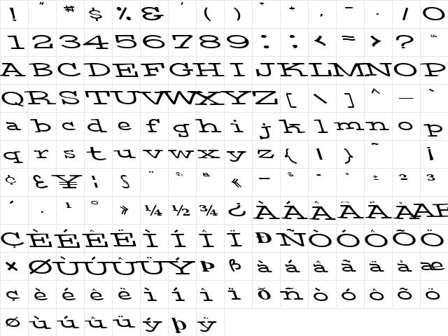 Celtic Regular  glyph index