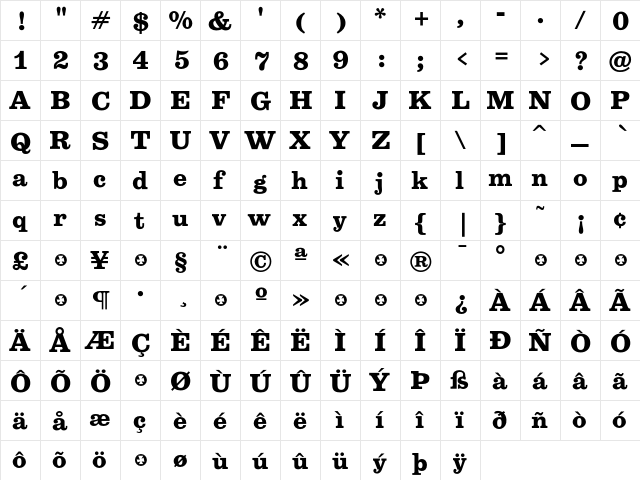 BelizioBold Regular  glyph index