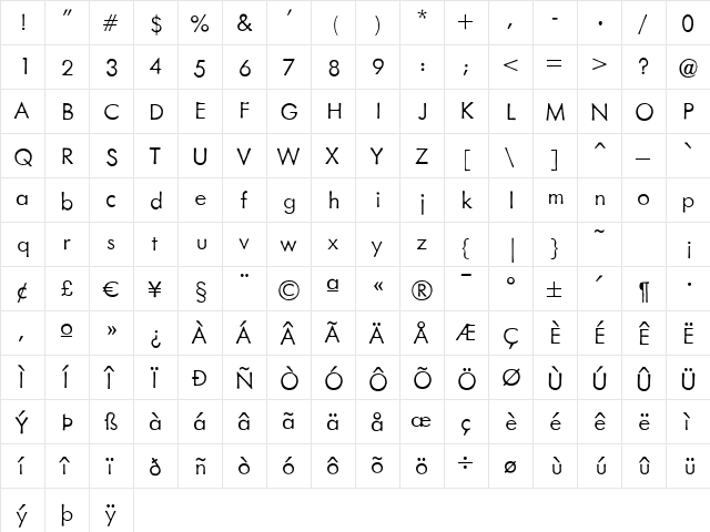 MetallophileSP8 Light  glyph index
