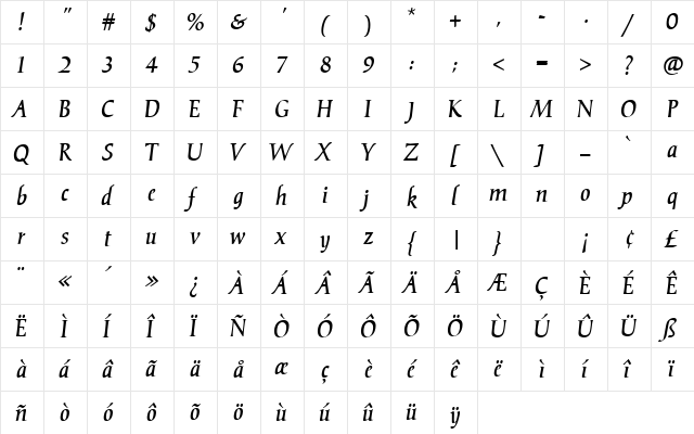 CAC Saxon Bold Regular  glyph index