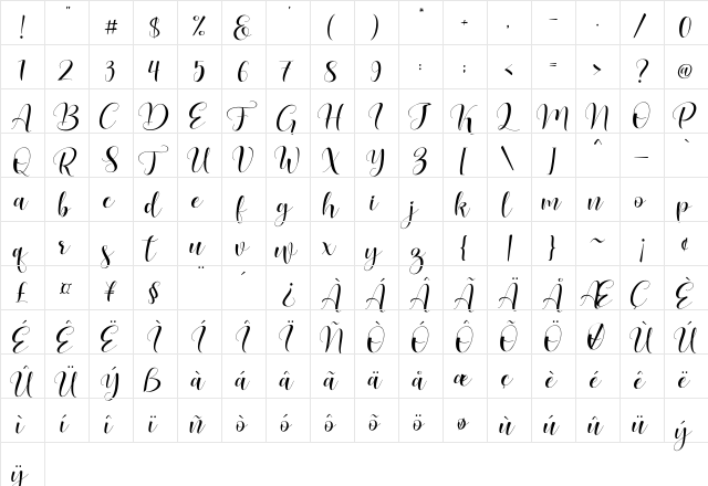 Lovea Regular  glyph index