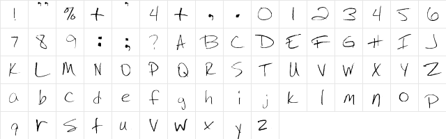 Jenny's Handwriting Regular  glyph index