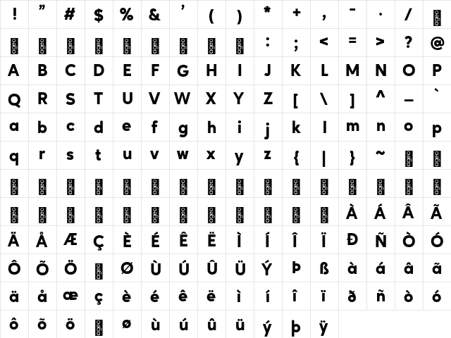 Ageo Personal Use Heavy Regular  glyph index