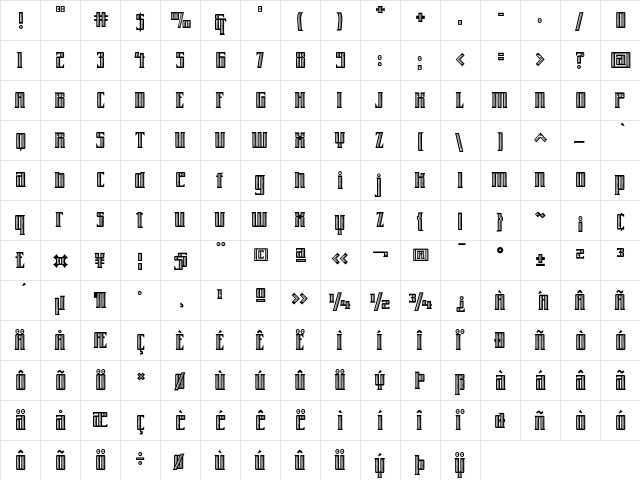 FarrierICG Shaded  glyph index