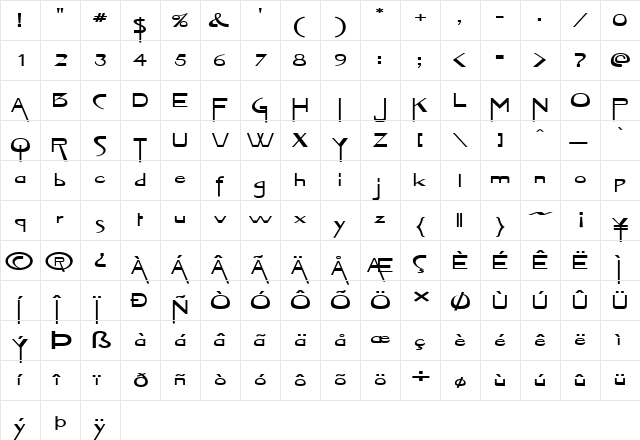 FZ JAZZY 45 EX Normal  glyph index