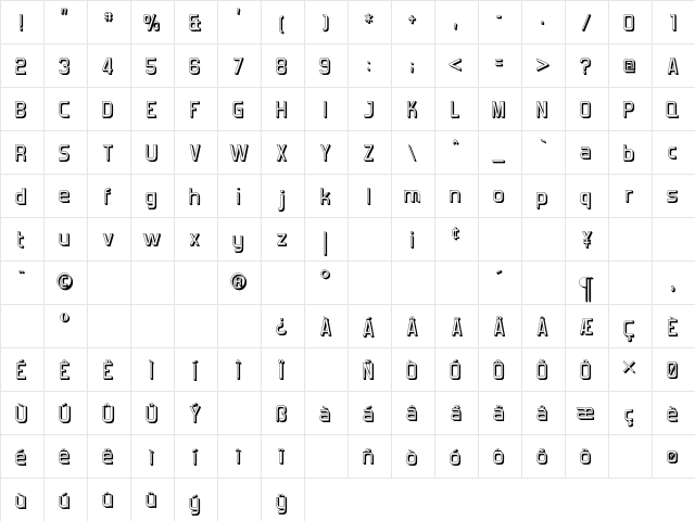 Forgotten Futurist Shadow Regular  glyph index