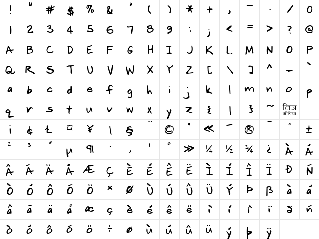 LEHN238 Regular  glyph index