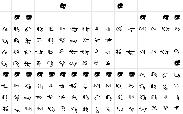 Zone23_zazen matrix Regular  glyph index