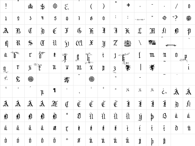 Your Royal Majesty Fancy  glyph index