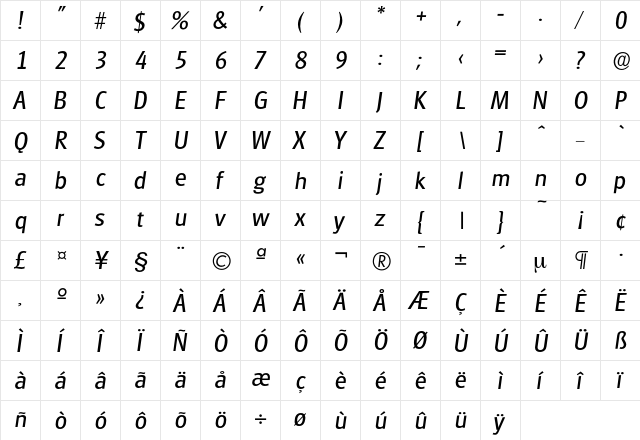 Glasgow-RegularIta Regular  glyph index