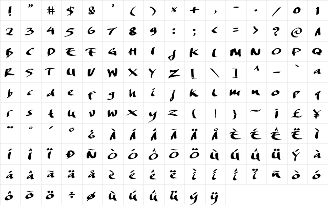 DREAMERS BRUSH Regular  glyph index