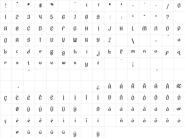 Lesser Concern Regular  glyph index