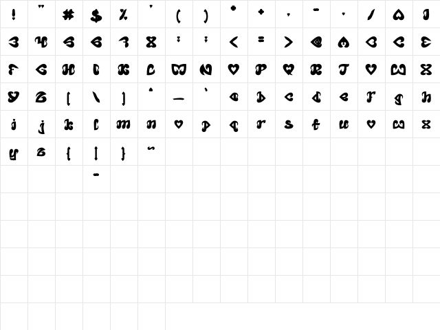 Eternal Love Bold  glyph index