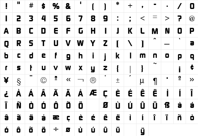 Sol Heavy Regular  glyph index
