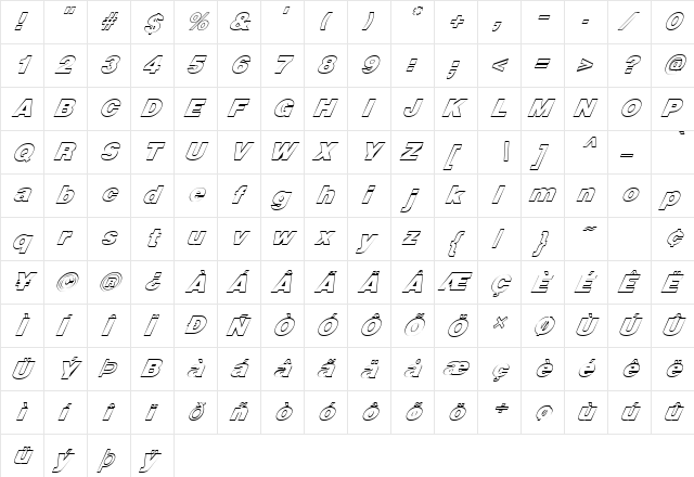 FZ BASIC 13 HOLLOW ITALIC Normal  glyph index