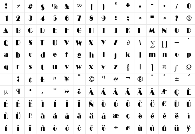 BroadwayCondensed DB Medium  glyph index