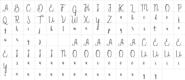 Flower Adaline DEMO Regular  glyph index