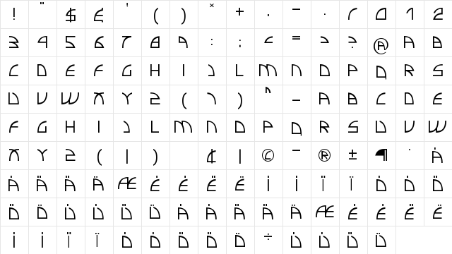 Electro insanity Regular  glyph index