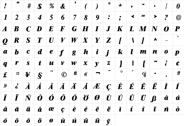 Itimes Heavy  glyph index