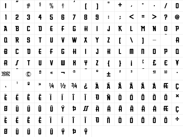 Greasy Spoon NF Regular  glyph index