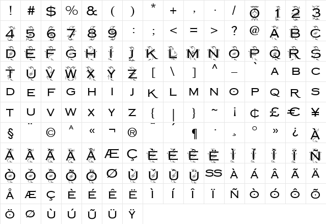 Copperplate Deco Medium Regular  glyph index