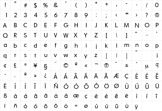 Ornitons-Serial-Light Regular  glyph index