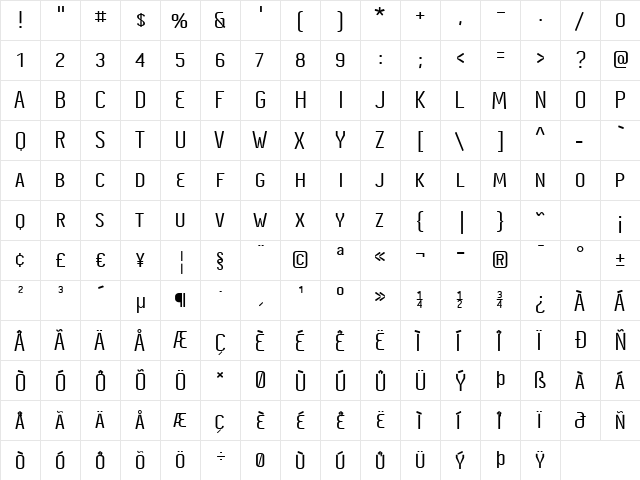 Cynapse Pro SC Bold  glyph index
