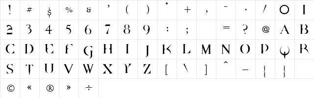 QUAKE Regular  glyph index