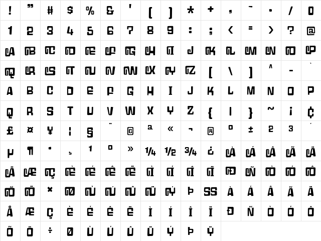 Gumblery DEMO Regular  glyph index